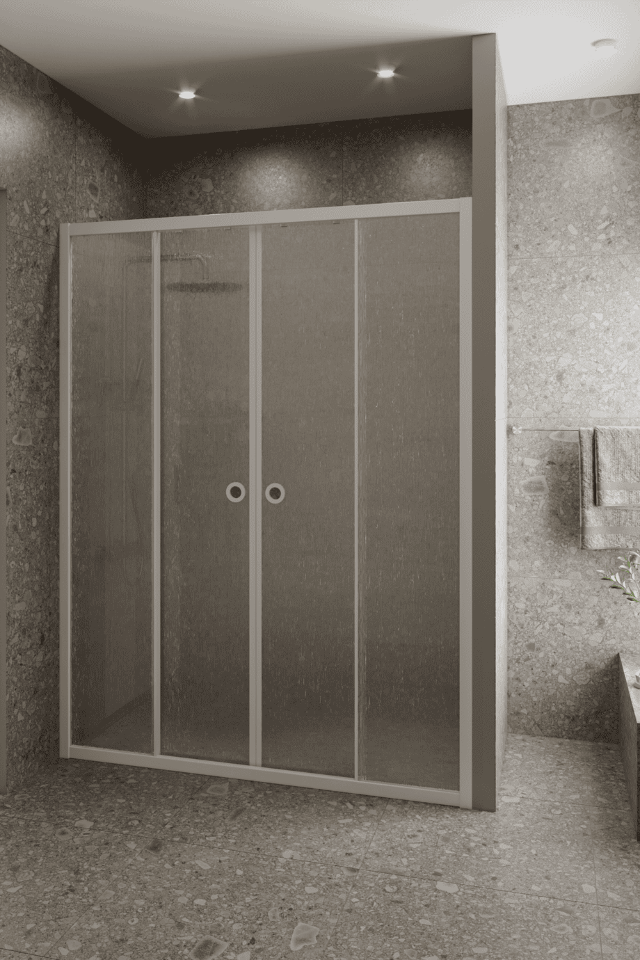 Duschvägg för nisch Hietakari Forma 464, vit ram, Chinchilla mönstrat glas Duschvägg för nisch Hietakari Forma 464, vit ram, Chinchilla mönstrat glas