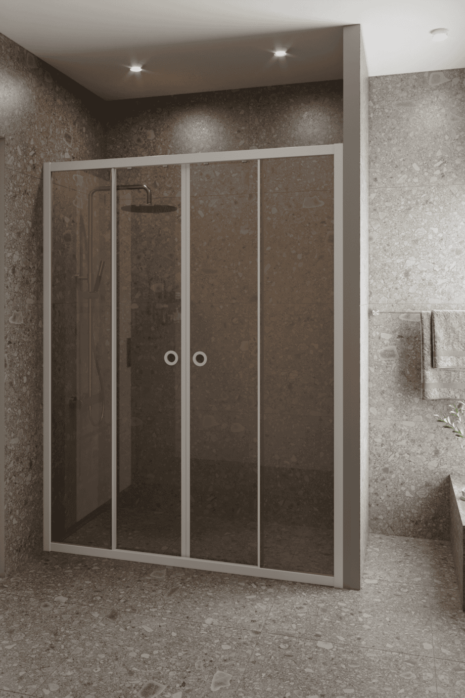 Duschvägg för nisch Hietakari Forma 464, vit ram, bronsfärgat glas Duschvägg för nisch Hietakari Forma 464, vit ram, bronsfärgat glas