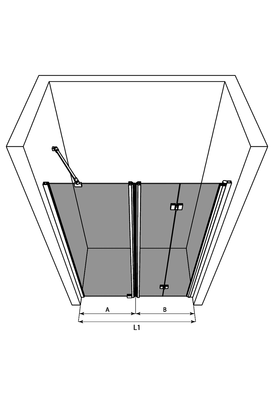 Duschvägg för nisch Hietakari Infinia 238 – 3D-ritning Duschvägg för nisch Hietakari Infinia 238 – 3D-ritning