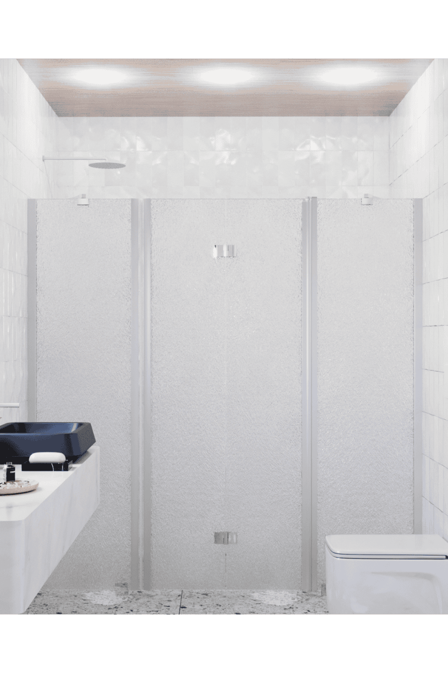 Duschvägg för nisch Hietakari Infinia 240, aluminiumram, Chinchilla mönstrat glas