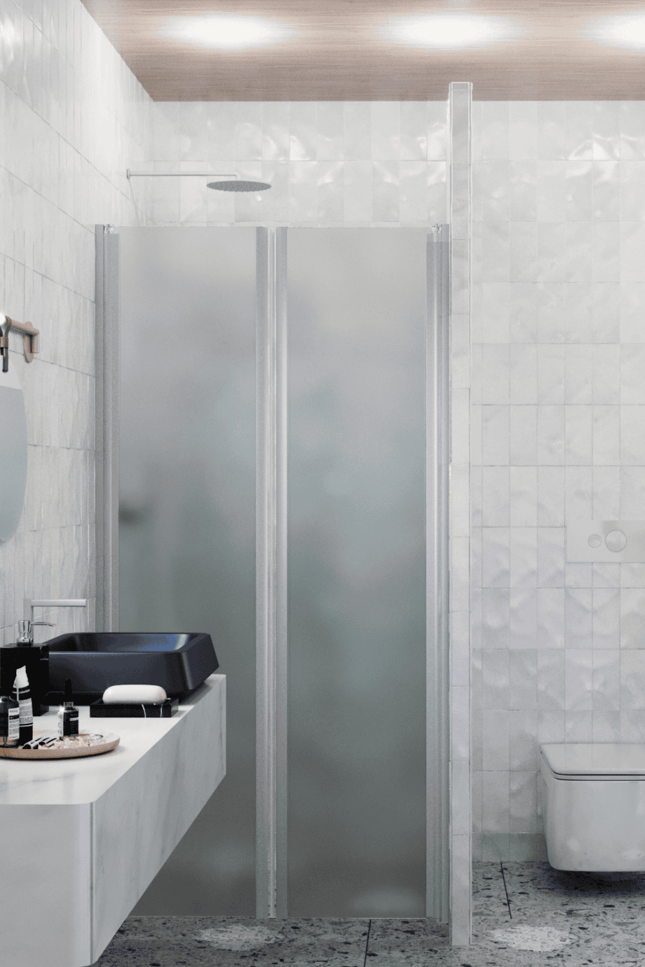 Duschvägg för nisch Hietakari Infinia 241, aluminiumram, satinerat glas Duschvägg för nisch Hietakari Infinia 241, aluminiumram, satinerat glas