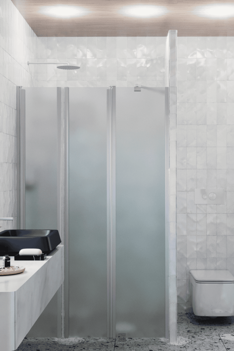 Duschvägg för nisch Hietakari Infinia 243, aluminiumram, satinerat glas