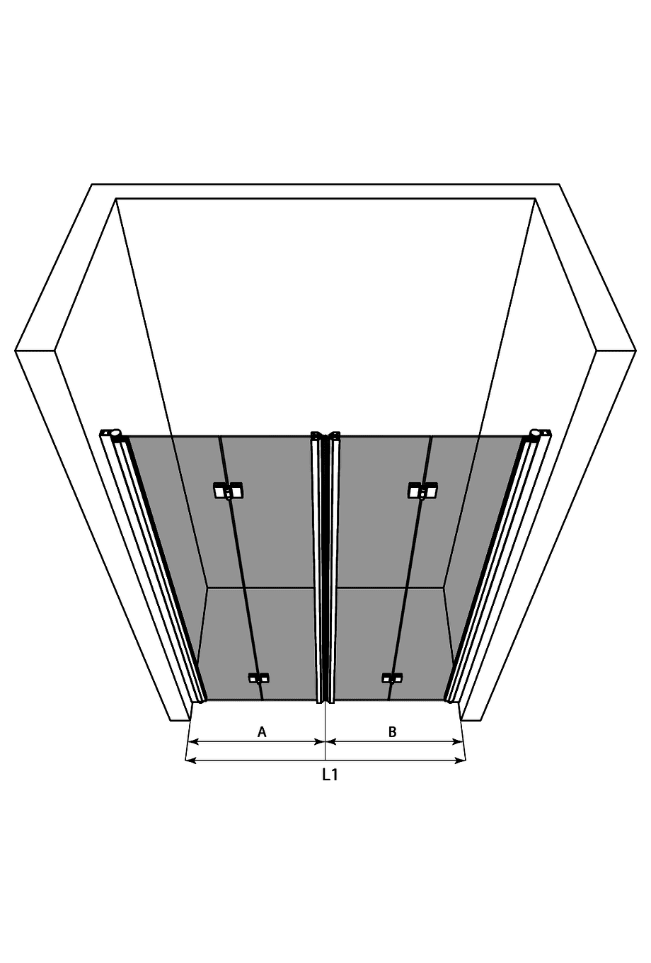 Duschvägg för nisch Hietakari Infinia 245 – 3D-ritning Duschvägg för nisch Hietakari Infinia 245 – 3D-ritning