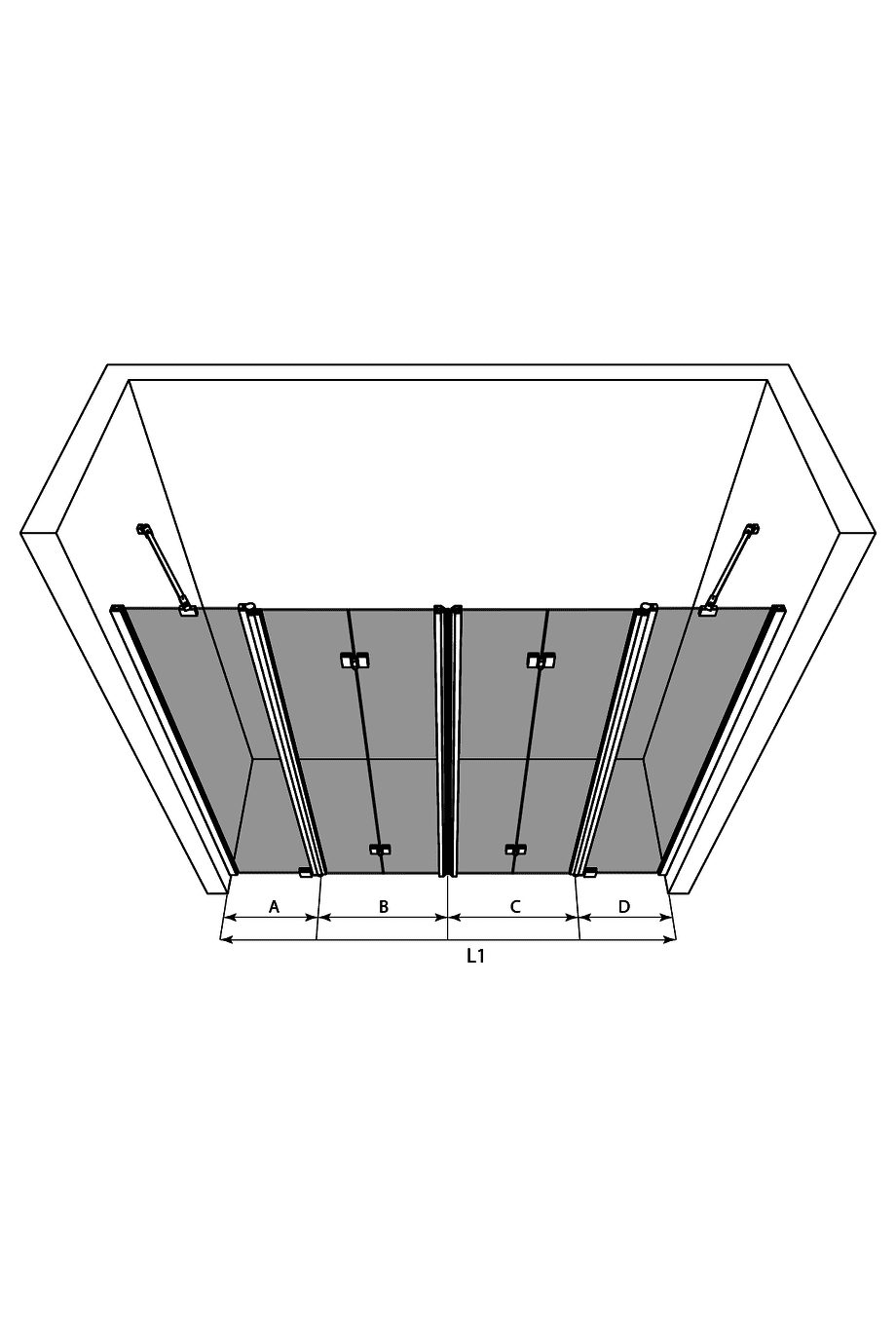 Duschvägg för nisch Hietakari Infinia 250 – 3D-ritning Duschvägg för nisch Hietakari Infinia 250 – 3D-ritning