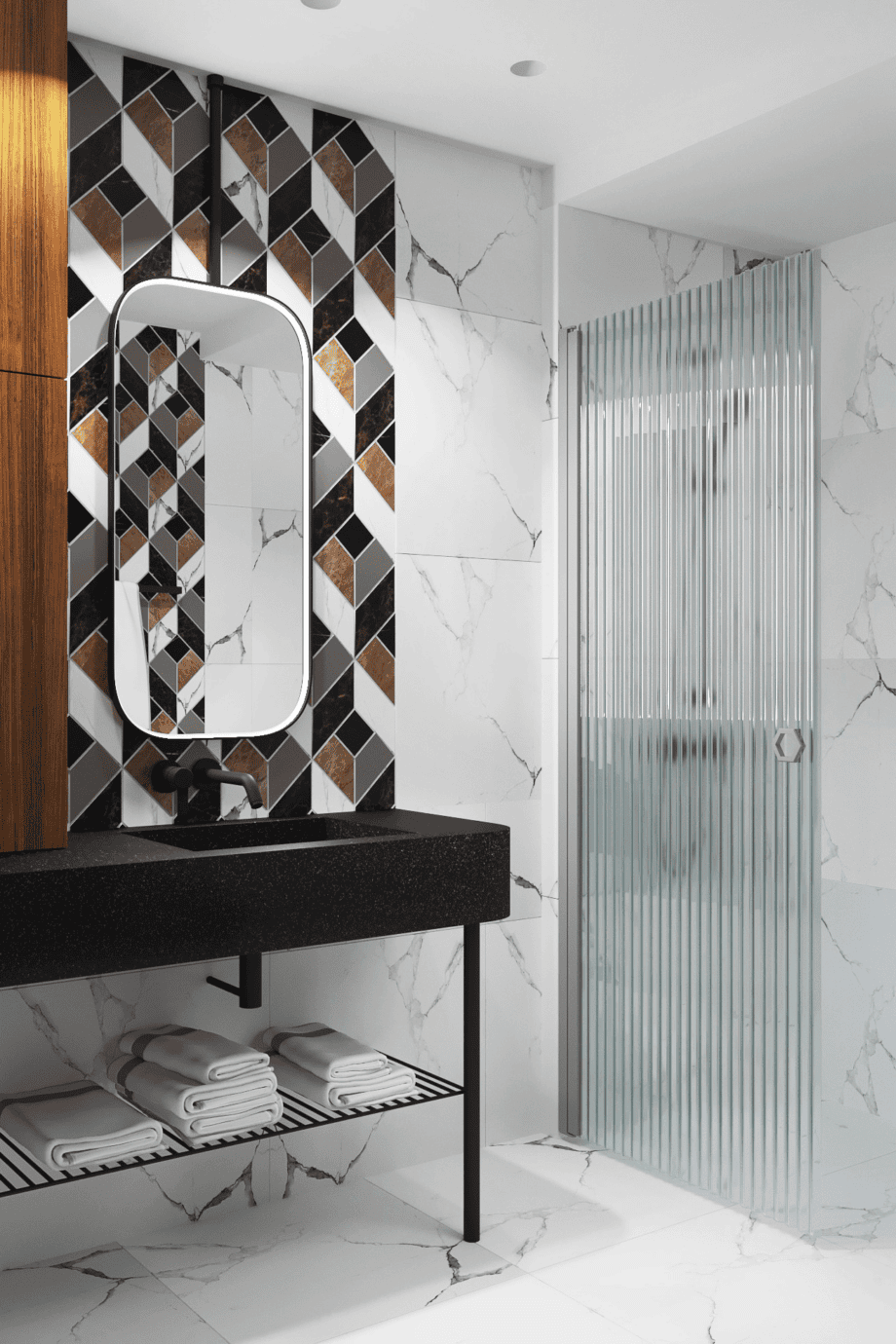 Svängbar duschdörr Hietakari Forma 302, aluminiumram, räfflat glas (Reeded)