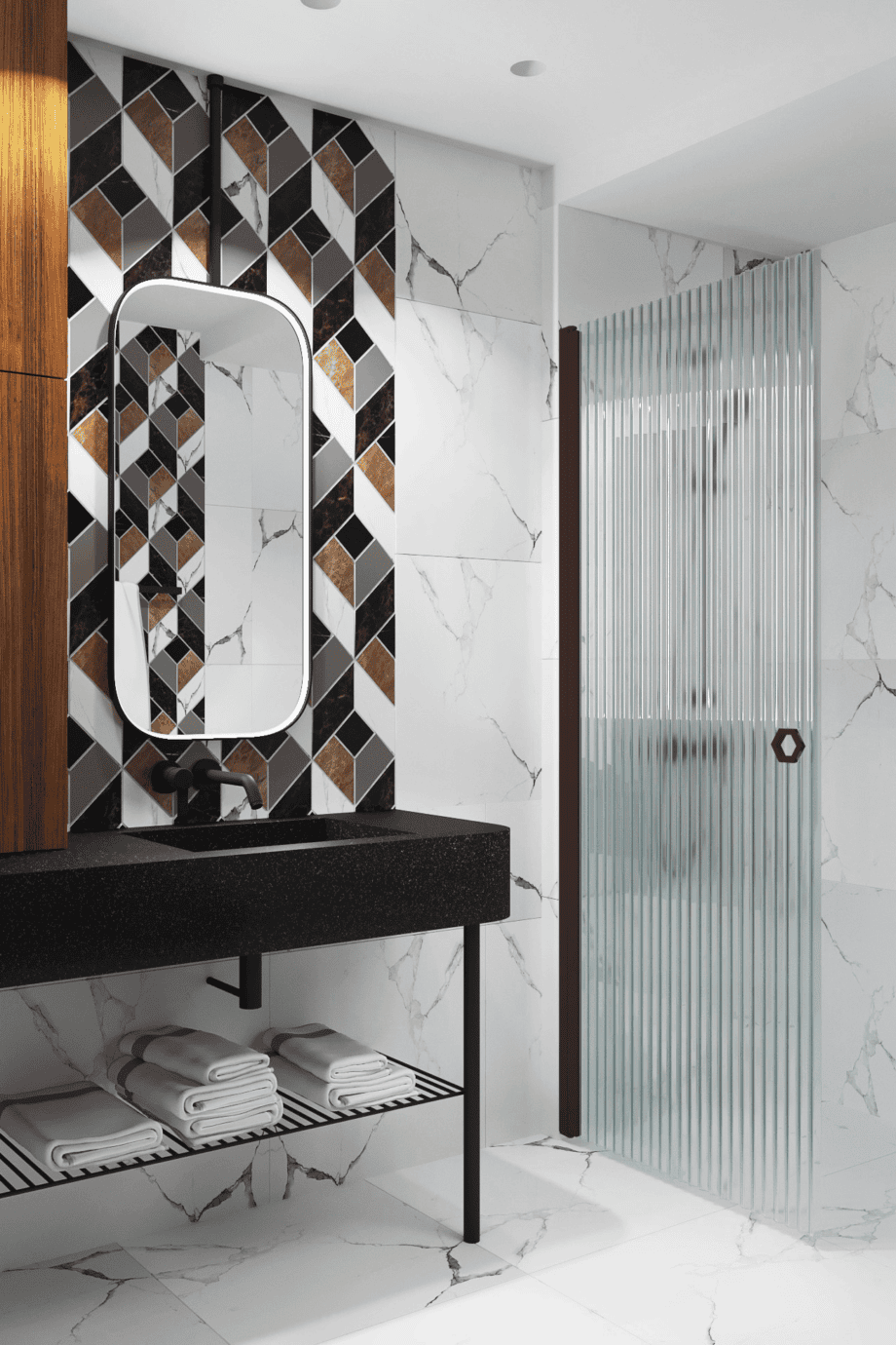 Svängbar duschdörr Hietakari Forma 302, Cocoa-ram, räfflat glas (Reeded)