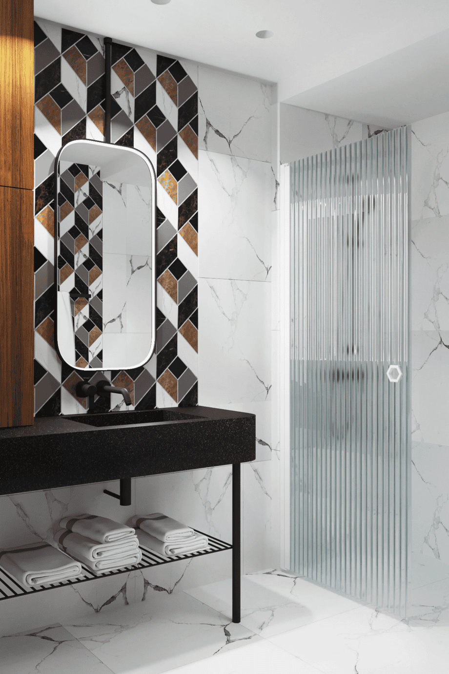 Svängbar duschdörr Hietakari Forma 302, vit ram, räfflat glas (Reeded)