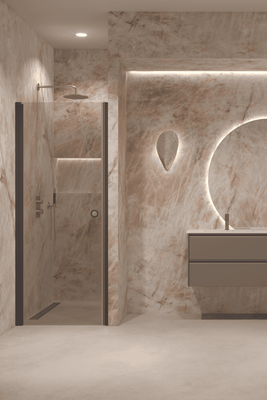 Svängbar duschdörr med väggmagnet Hietakari Forma 382, Cocoa-ram, bronsfärgat glas