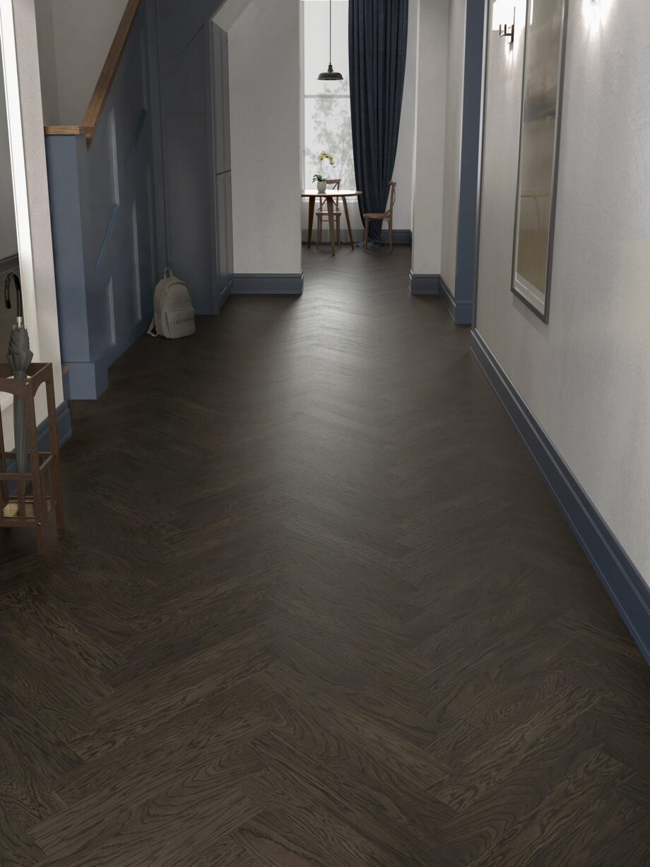 Fiskbensparkett ek Esta Nova Eco Elite Lava Grey extra mattlackad – närbild Fiskbensparkett ek Esta Nova Eco Elite Lava Grey extra mattlackad – 3