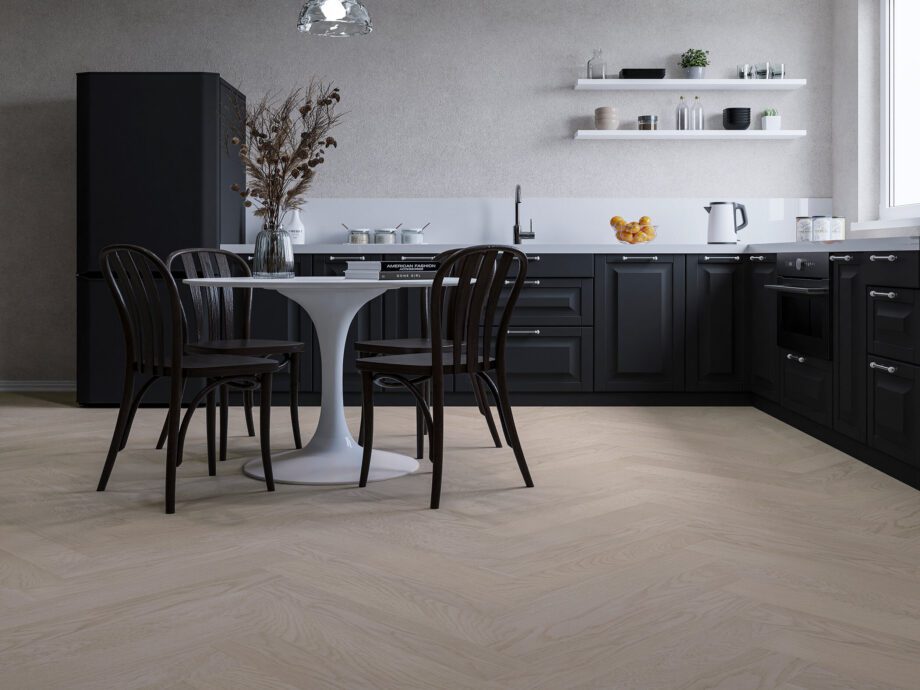 Fiskbensparkett ek Esta Nova Eco Elite Pearl extra mattlackad – närbild Fiskbensparkett ek Esta Nova Eco Elite Pearl extra mattlackad – 3