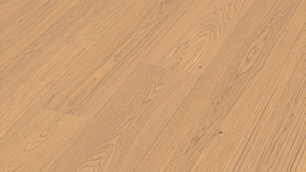 Ekparkett Meister, Lindura HD 400, Natural cream oak 08966, 1-stav, 2200 x 270 mm, borstad, ultramatt lack