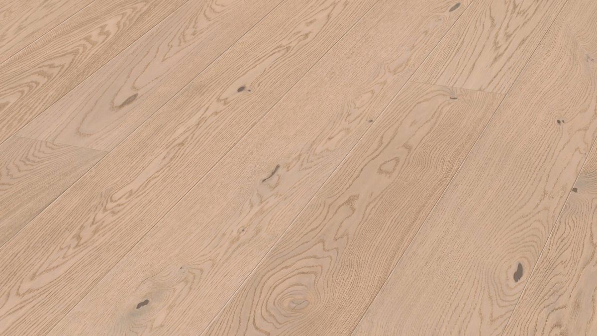 Ekparkett Meister, Natureflex HD 100, Off-white oak lively 20014, 1-stav, 2200 x 210 mm, borstad, ultramatt lack