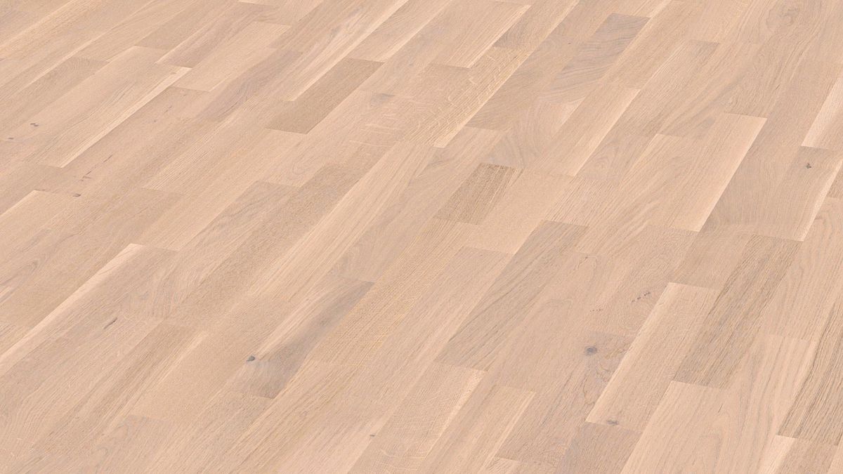 Ekparkett Meister, Longlife PC 200, Off-white oak lively 09035, 3-stav, 2400 x 200 mm, borstad, ultramatt lack