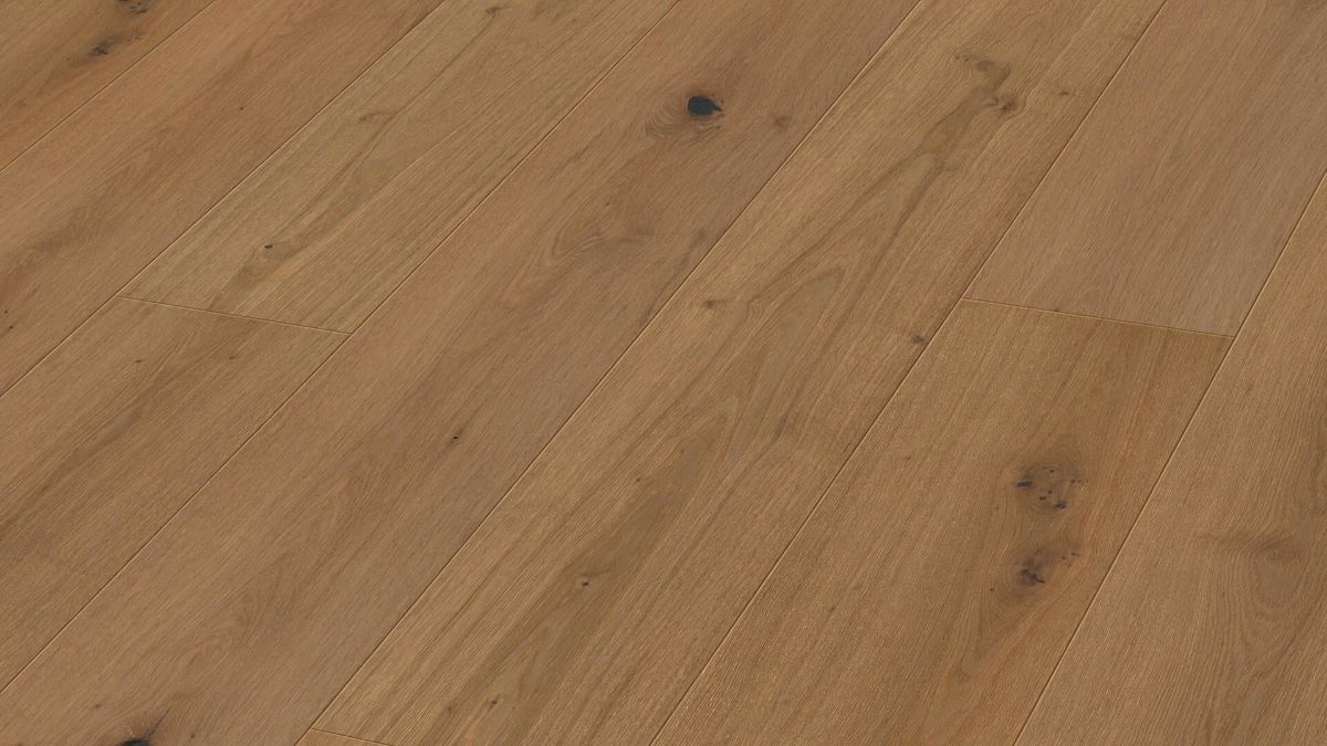 Ekparkett Meister, Longlife PD 450, Greige oak lively 09049, 1-stav, 2400 x 255 mm, borstad, ultramatt lack