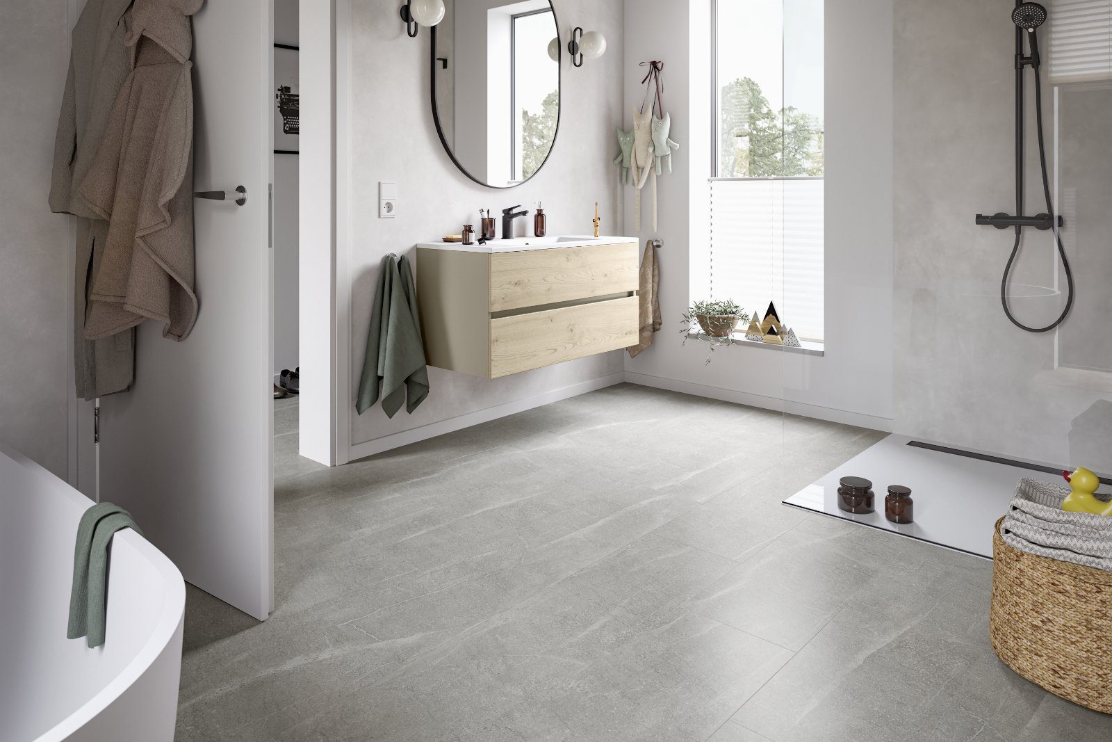 Laminatgolv med klinkerlook Egger ljusgrå Candela-marmor, Aqua+, 8 mm – 2