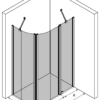 Rund duschhörna Hietakari Infinia 267 – 3D-ritning Rund duschhörna Hietakari Infinia 267, fast vägg + svängdörr med fast del – 3