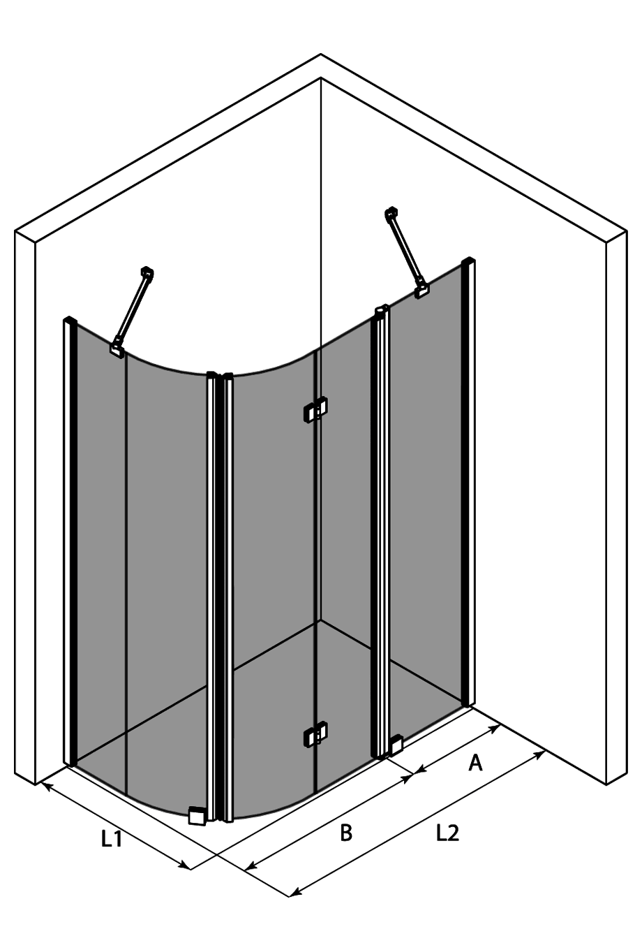 Rund duschhörna Hietakari Infinia 268 – 3D-ritning Rund duschhörna Hietakari Infinia 268 – 3D-ritning
