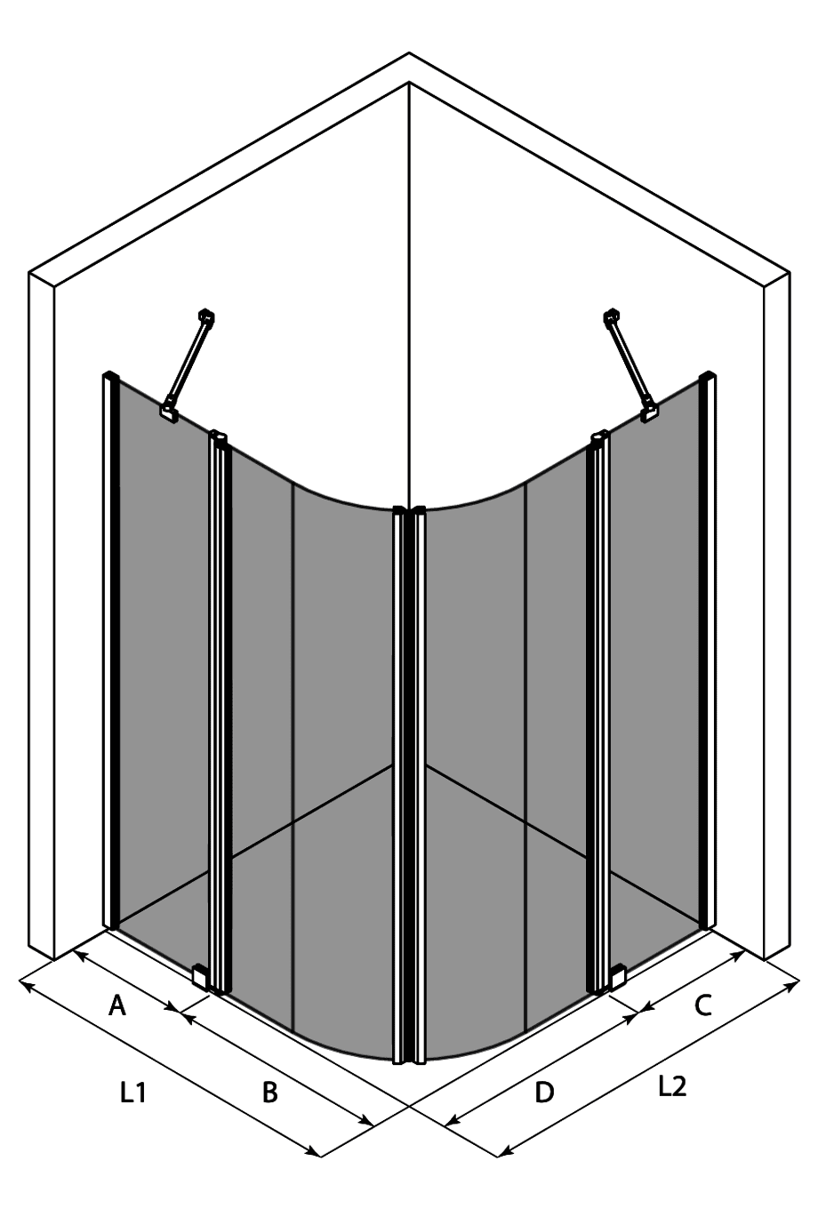 Rund duschhörna Hietakari Infinia 276 – 3D-ritning Rund duschhörna Hietakari Infinia 276 – 3D-ritning