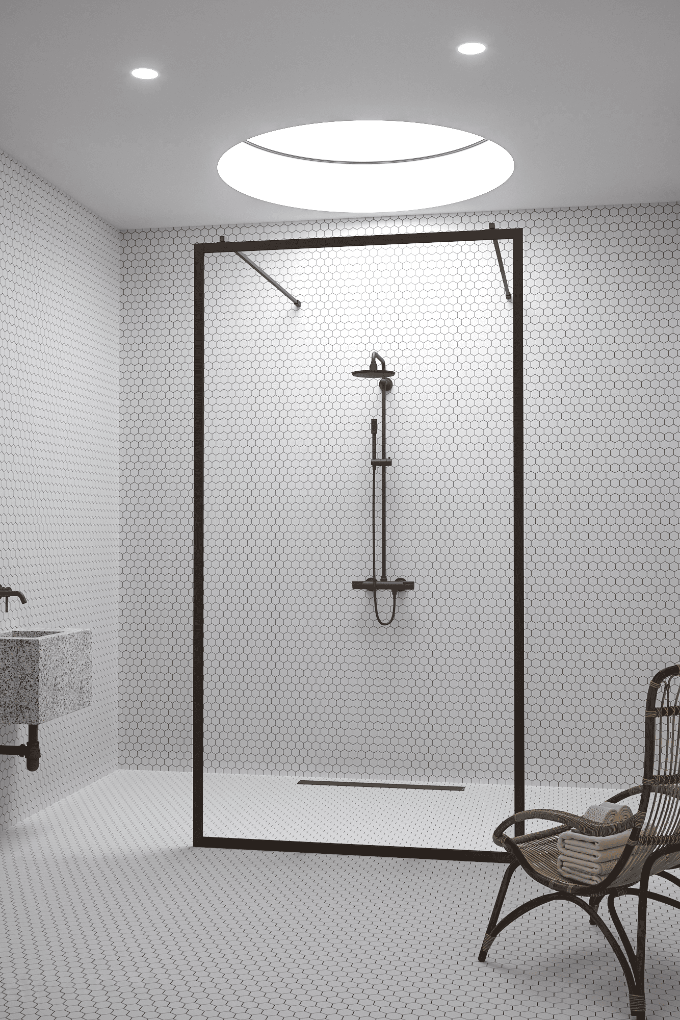 Walk-in-duschvägg Hietakari Bläk 712 New York, svart ram, klart glas Walk-in-duschvägg Hietakari Bläk 712 New York, svart ram, klart glas