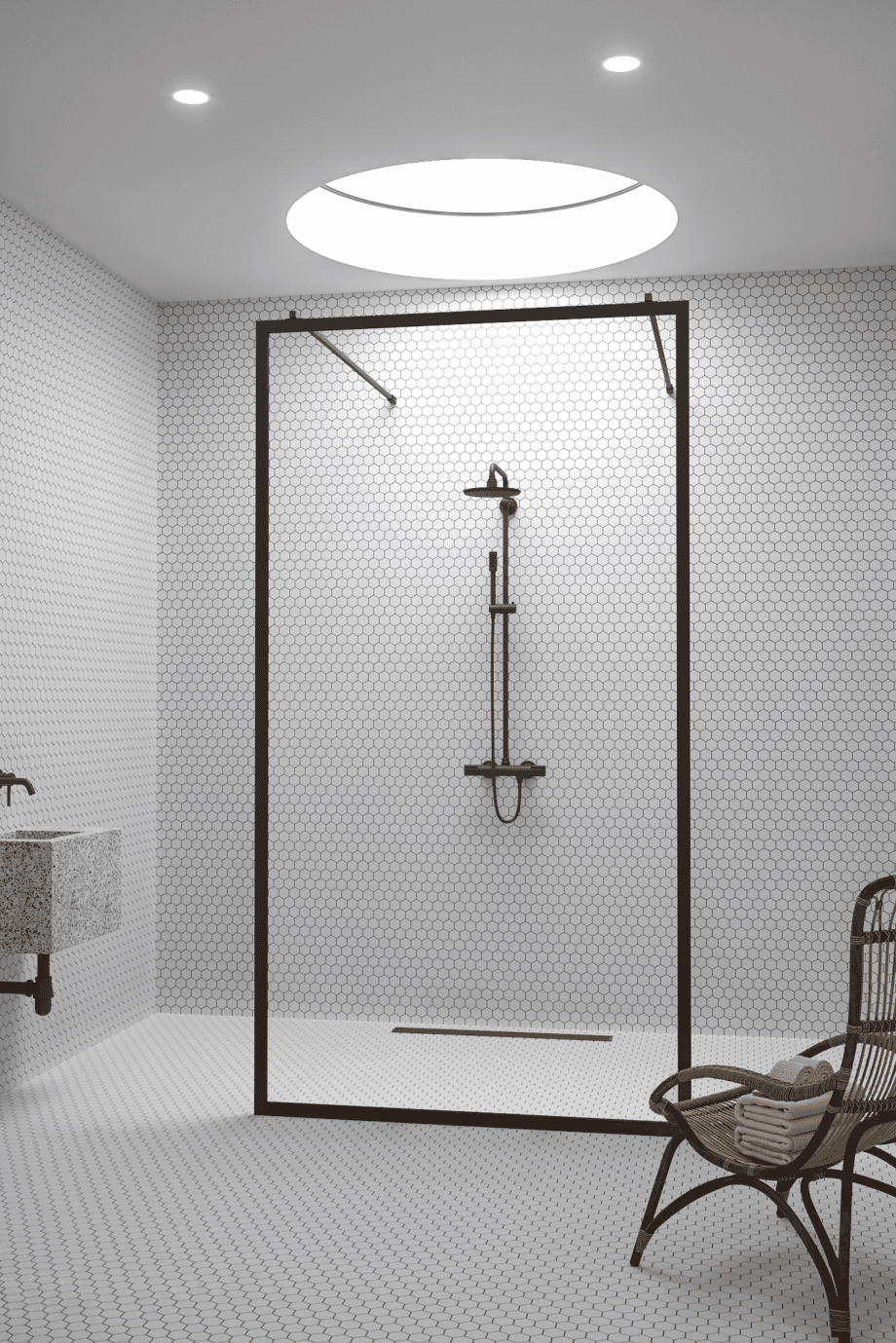 Walk-in-duschvägg Hietakari Bläk 712 New York, vit ram, klart glas Walk-in-duschvägg Hietakari Bläk 712 New York, vit ram, klart glas