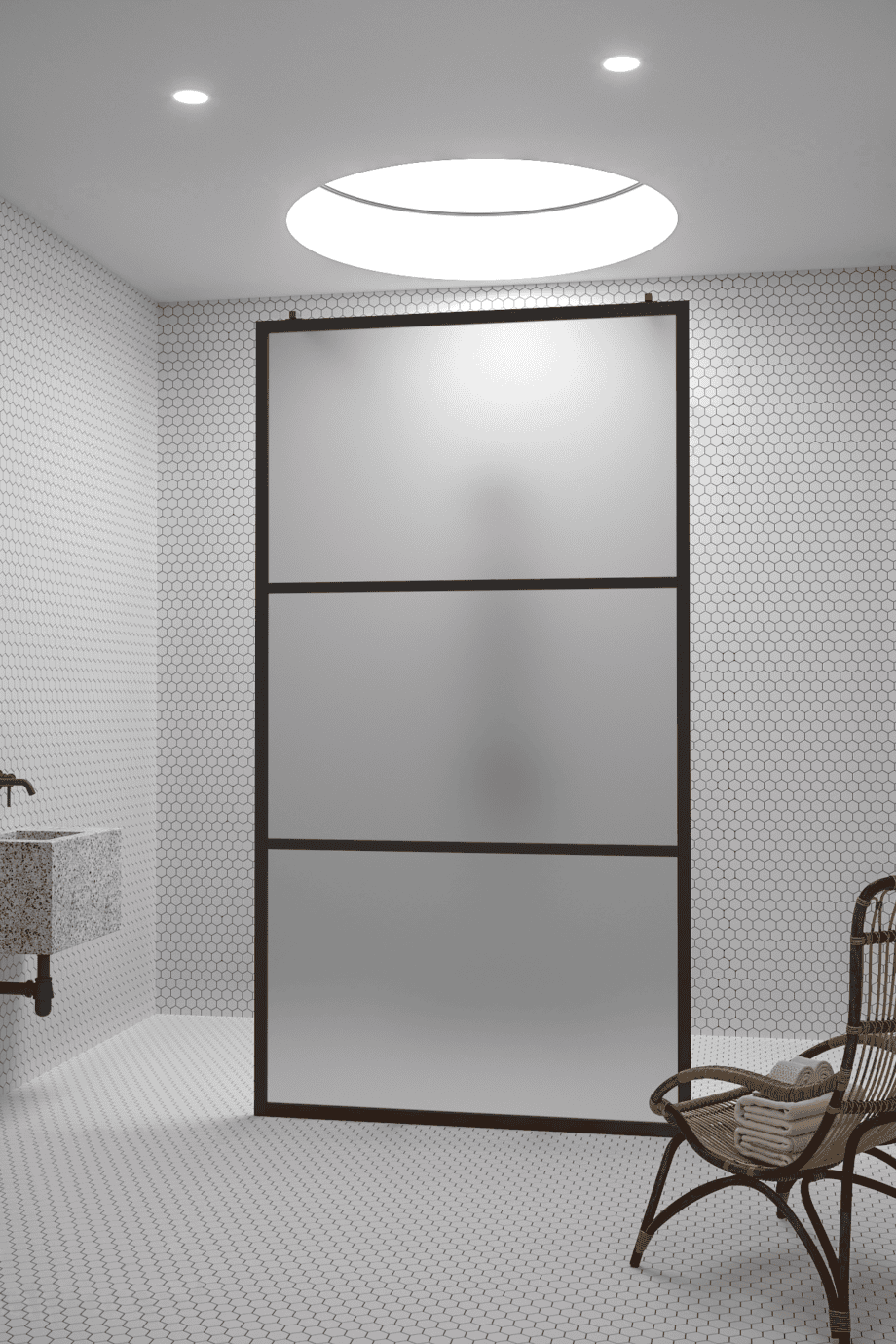 Walk-in-duschvägg Hietakari Bläk 713 Tokyo, svart ram, satinerat glas Walk-in-duschvägg Hietakari Bläk 713 Tokyo, svart ram, satinerat glas
