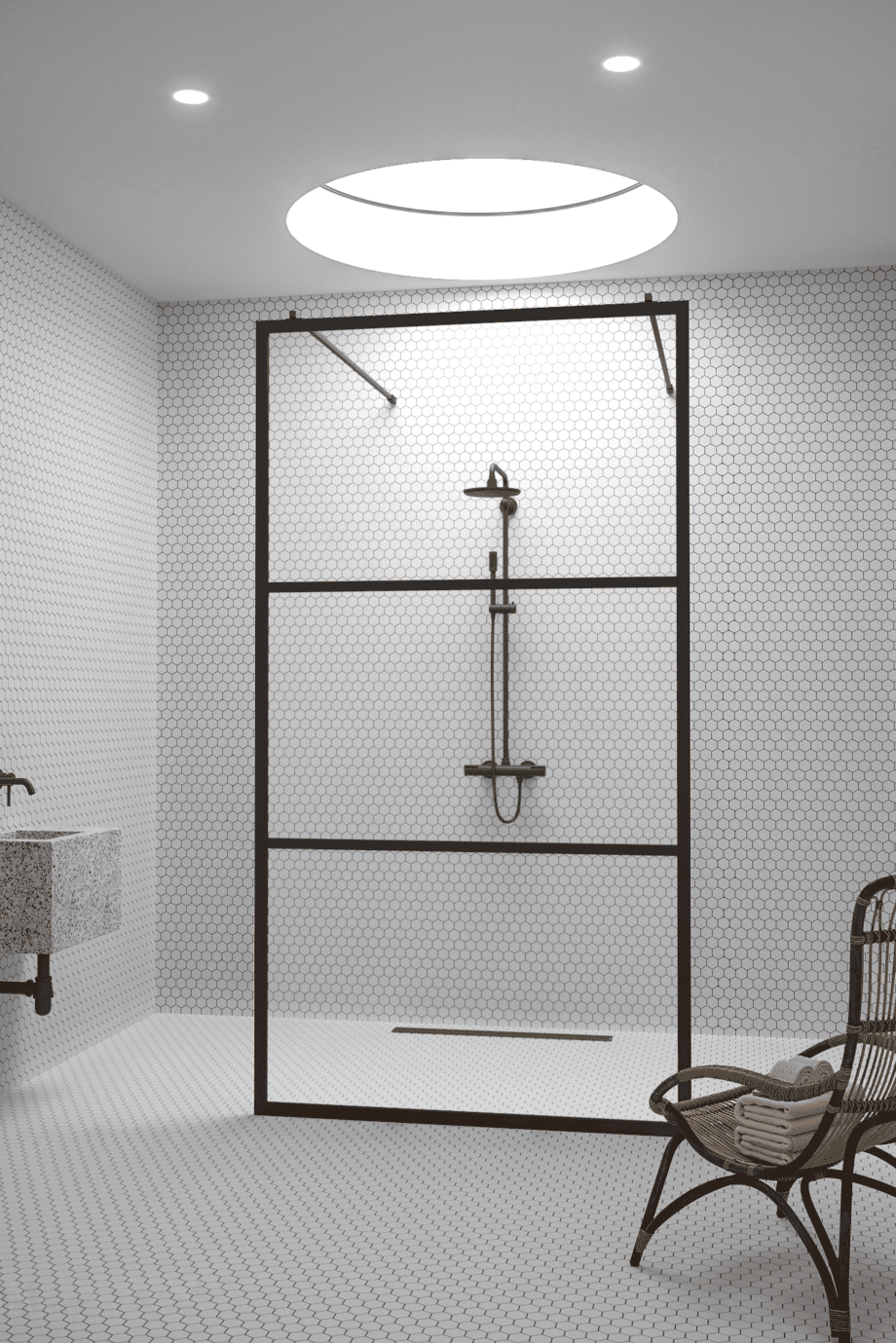 Walk-in-duschvägg Hietakari Bläk 713 Tokyo, vit ram, räfflat glas (Reeded) Walk-in-duschvägg Hietakari Bläk 713 Tokyo, vit ram, räfflat glas (Reeded)