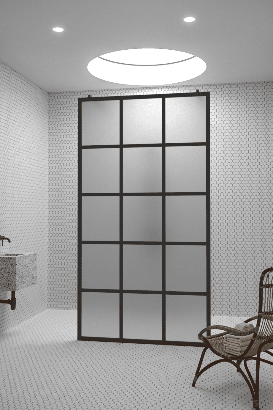 Walk-in-duschvägg Hietakari Bläk 714 Paris, svart ram, satinerat glas Walk-in-duschvägg Hietakari Bläk 714 Paris, svart ram, satinerat glas