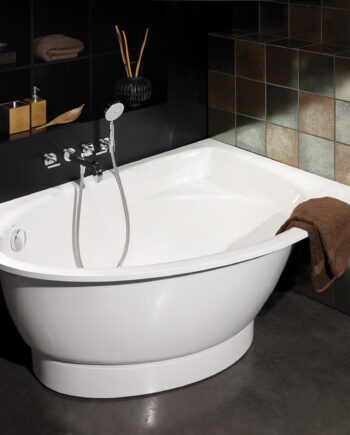 Badkar 150 cm PAA Tre – hörnbadkar, Cast Stone, blank stenkomposit, vänstermodell