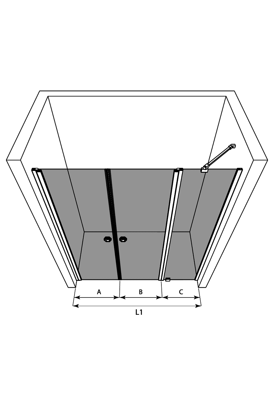 Duschvägg för nisch Hietakari Forma 323 – 3D-ritning Duschvägg för nisch Hietakari Forma 323 – 3D-ritning