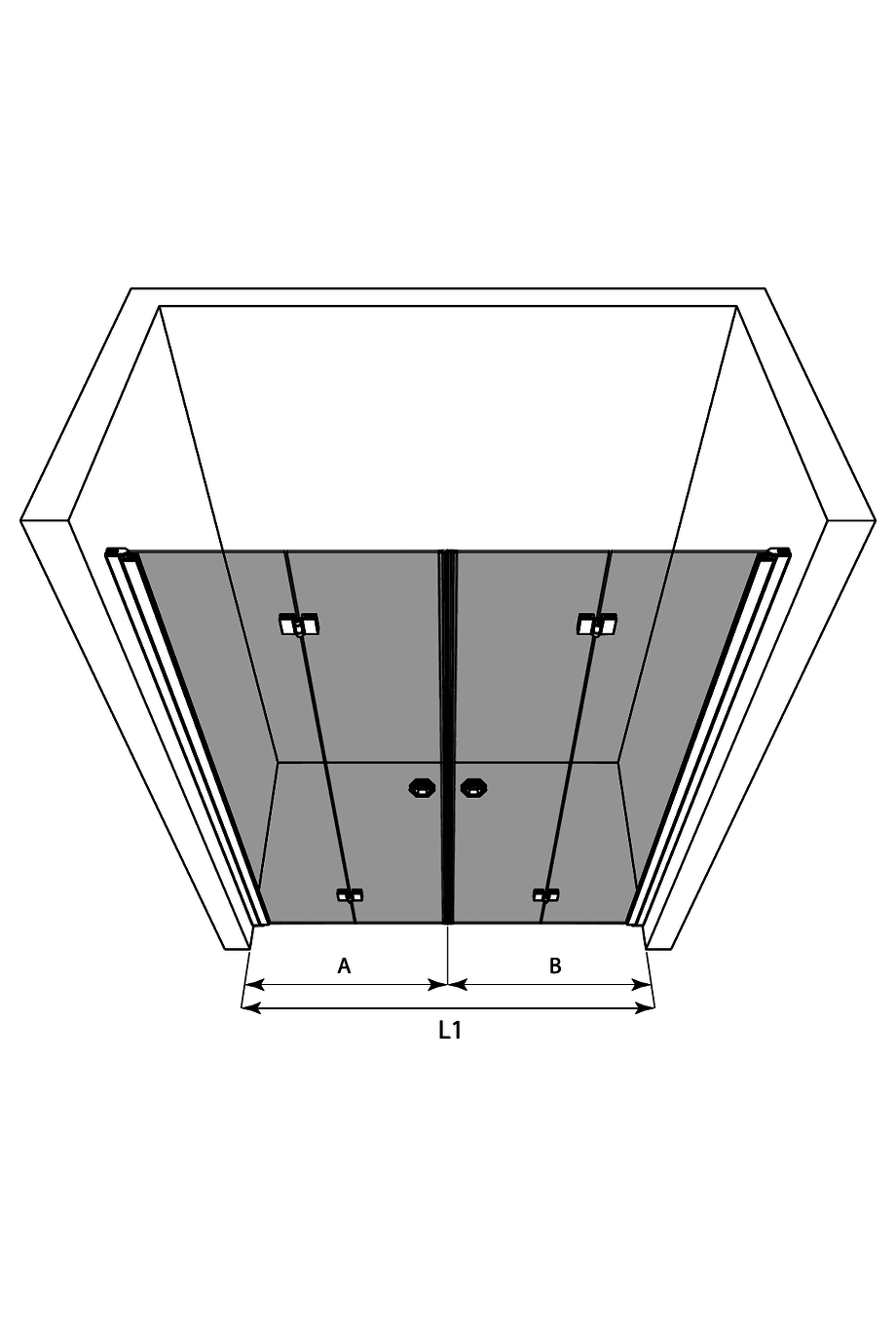 Duschvägg för nisch Hietakari Forma 325 – 3D-ritning Duschvägg för nisch Hietakari Forma 325 – 3D-ritning