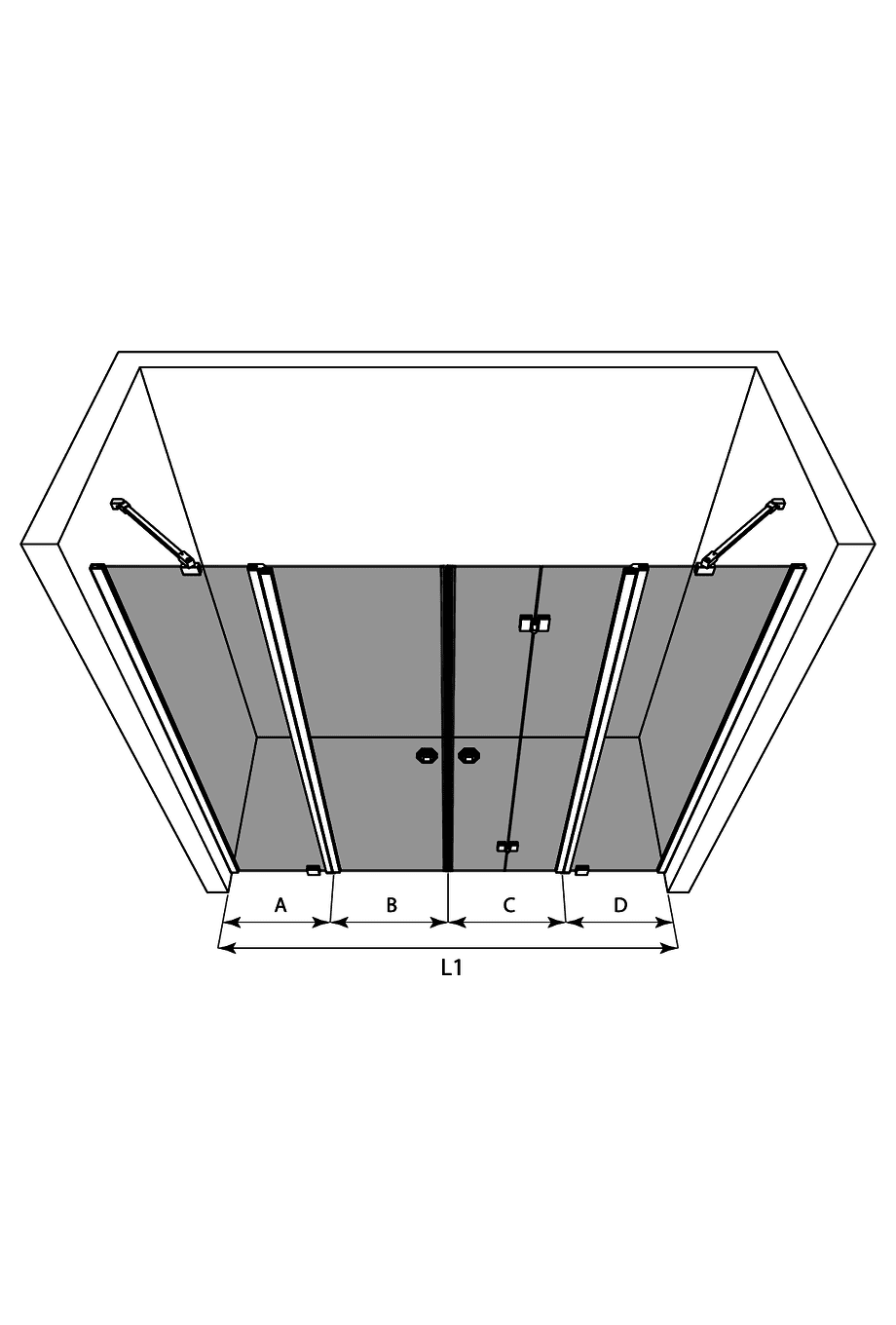 Duschvägg för nisch Hietakari Forma 329 – 3D-ritning Duschvägg för nisch Hietakari Forma 329 – 3D-ritning