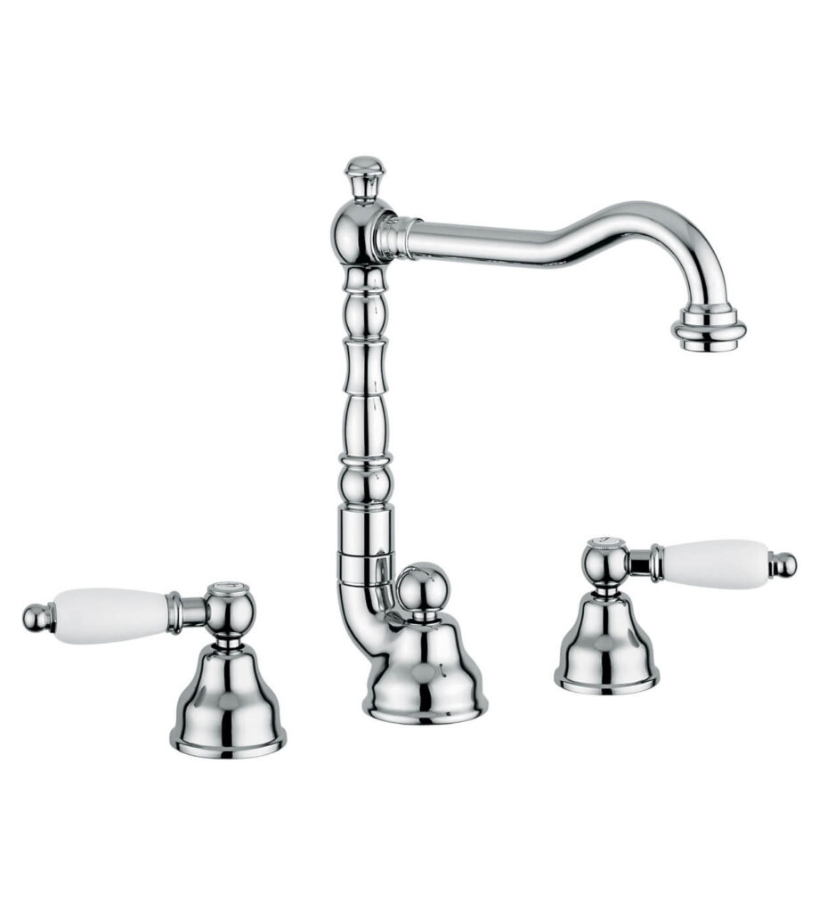 Trehåls tvättställsblandare Emmevi Decò Ceramic 121643 med bottenventil, krom Trehåls tvättställsblandare Emmevi Decò Ceramic 121643 med bottenventil